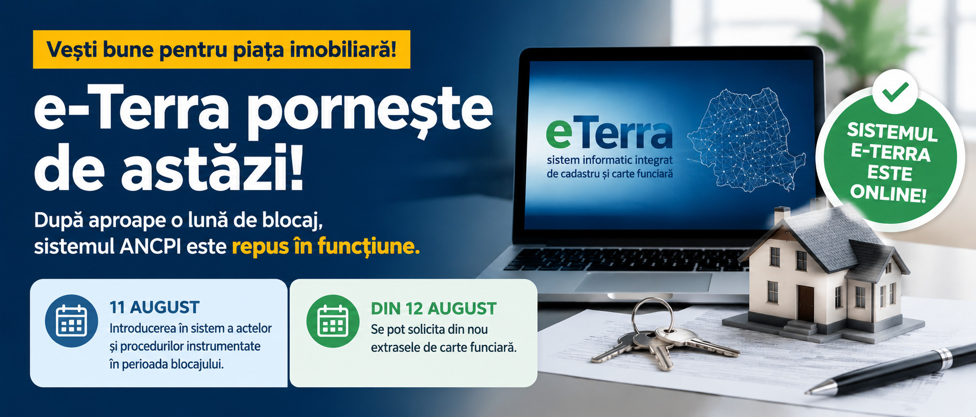 (AUDIO) e-Terra revine după aproape o lună de blocaj. Din 12 august se reiau tranzacțiile imobiliare